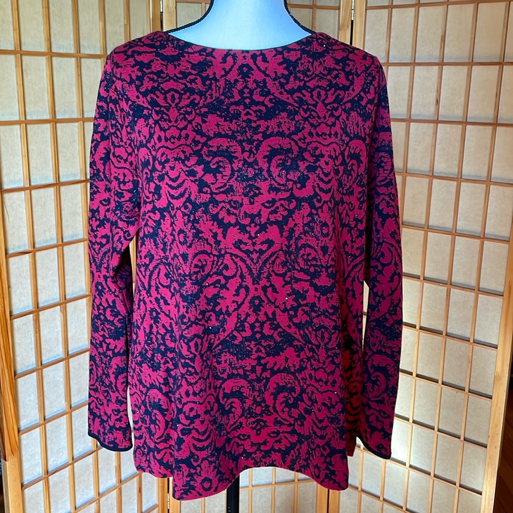 J.Jill Sweater Red Black Embellished Sparkle Sweater
